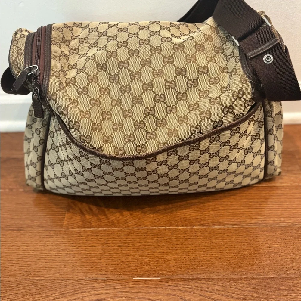 Gucci Tan and Brown Monogram Crossbody Diaper Bag